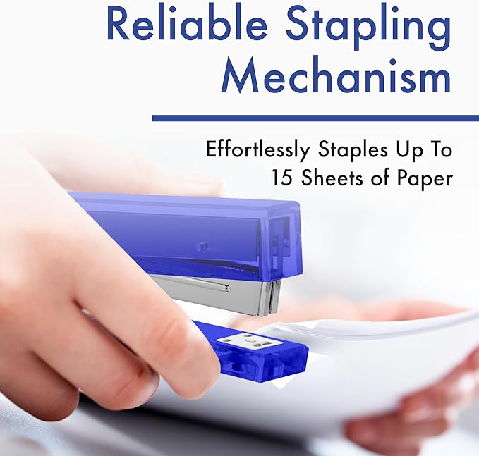 OfficeGoods Acrylic Stapler – Aesthetic & Durable Blue Desk Staple for Modern Office – Stylish & Compact Office Supplies for Women & Men