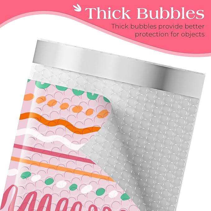 Metronic Bubble Mailers 6x10" 50 Pack Usable Size 6x9,Waterproof Mailing Padded Envelopes for Small Business,Cushioning Bubble Wrap Mailer Bags,Shipping Envelopes for Gift,Small Items Color Ribbon