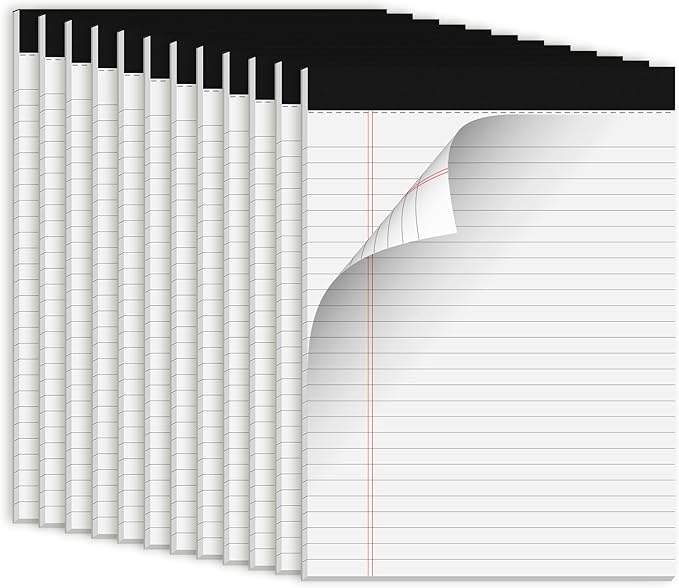 White Legal Note Pads 8.5 x 11, 12 Pack Writing Paper Note Pads 8.5x11, Micro Perforated Wide Ruled Lined Writing Pads 30 Sheets for Home Office School Work, Legal Notepads Double-Side Printed Per Pad