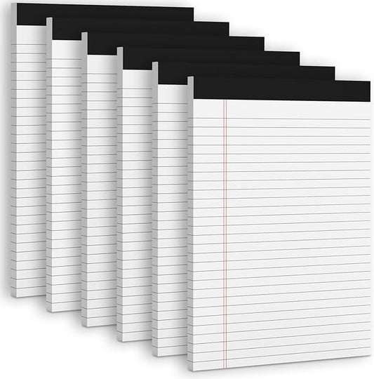 White Legal Note Pads 8.5''x 11'', 6 Pack Legal Paper Note Pads, Micro Perforated Wide Ruled Lined Writing Pads 30 Sheets/60 Pages for Home Office School Work Legal Notepads Double-Side Printed Per