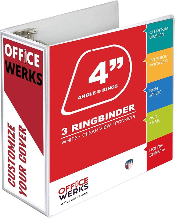 3 Ring Binder, Professional Angle D Ring 4 Inch, Presentation Folder for Standard Pages 8.5 x 11 with Pockets, Crystal Clear View White (4 Pack)