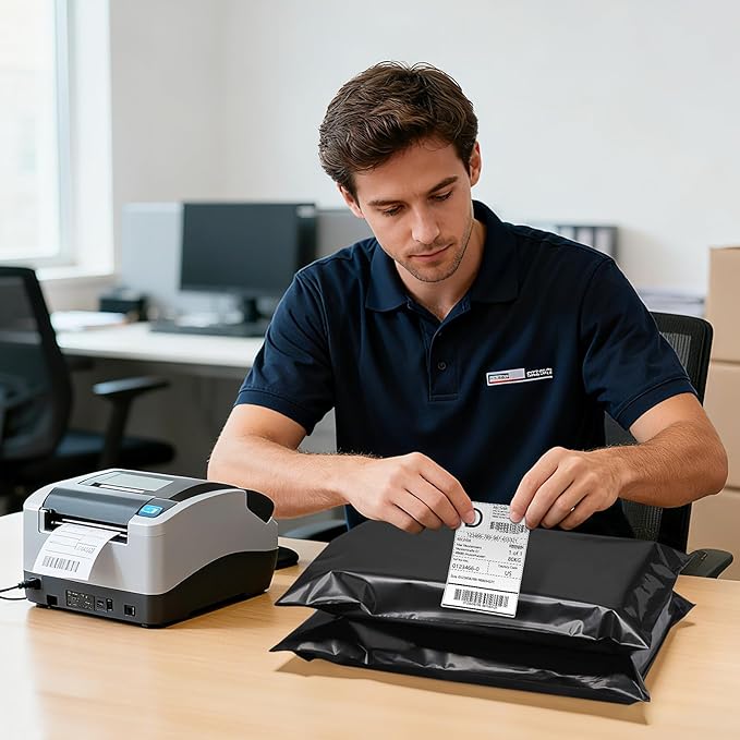 Metronic Poly mailers 12x15.5'' 100pcs with 4x6 Thermal Labels 100 Labels, Strong Adhensive Shipping Bags for Clothing,Waterproof Shipping Envelopes Mailing Bags for Small Business,Black