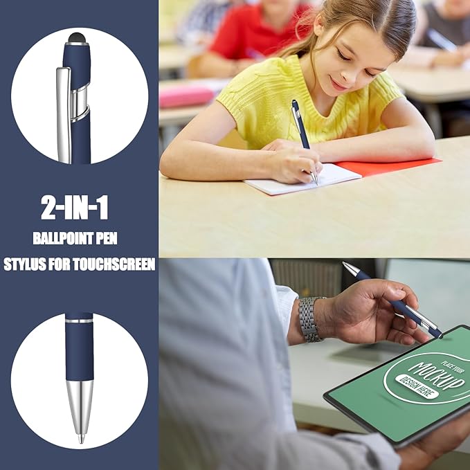 6 Pcs Blue Ink Ballpoint Pen with Stylus Tip 2 in 1 Ballpoint Pen Metal Pens Stylus Pen for Touch Screens Office Coworkers (Black Blue Coffee)