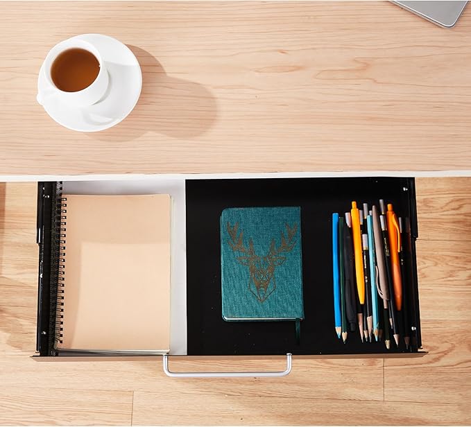 Under Desk Drawer Organizer 21" Black Upgraded with Adjustable Brackets, Sliding Pull-Out Under Table Pencil Drawer, Office Standing Desk Attachment for Workbench