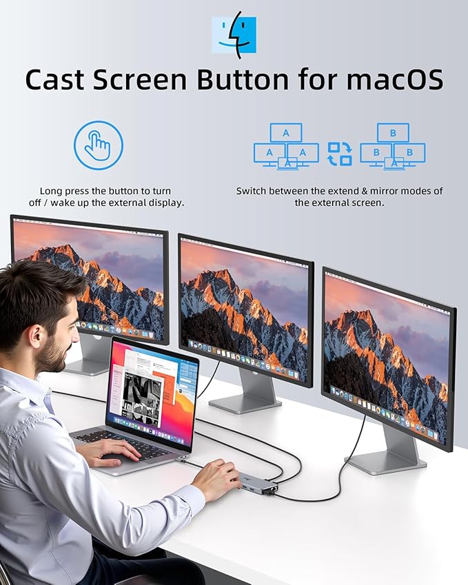 Laptop Docking Station 13 in 1, Dual Monitor Triple 4K Display, 8 USB C/A Ports, Ethernet, Audio, LIONWEI USB C Hub for MacBook,Dell,HP,Lenovo,Surface