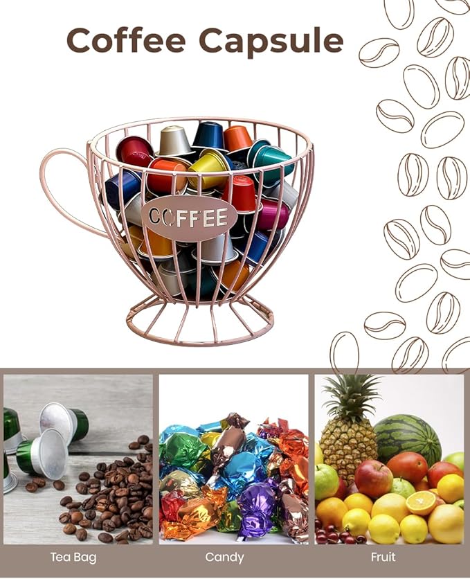 Coffee Pod Holder Large Capacity Coffee Pod Storage Metal Kitchen Countertop Organizer for Home Office Pink