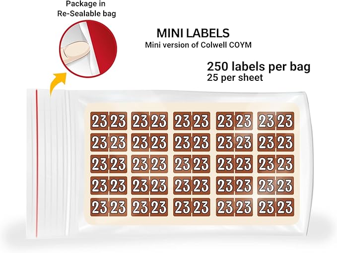 2023 MINI Year Stickers, Doctor Stuff 2023 Chart Stickers, Brown Colored, Colwell Jewel Tone Style, USA Made Year Stickers for End Tab File Folders, 250/Pack, 1 Package, 1/2" x 1" - Small Labels