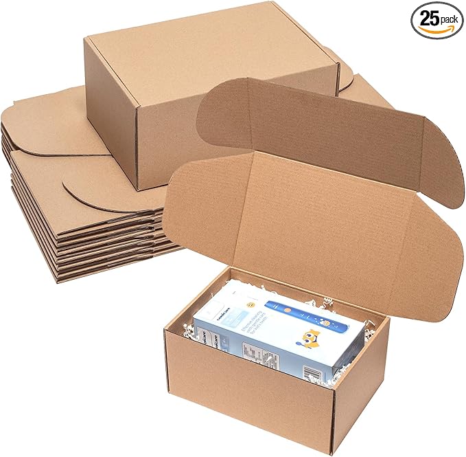Shipping Boxes 9x6x4 inches 25 Pack Kraft Corrugated Cardboard Box Mailing for Small Business, Brown Medium Literature Mailer Packaging Supplies
