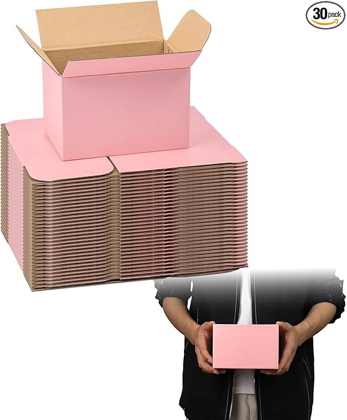Small Pink Shipping Boxes 6x4x4 Inches, 30 Pack Mailer Boxes, Corrugated Cardboard Boxes for Packaging, Shipping, Mailing
