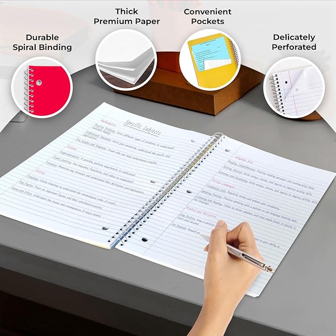 Rosmonde 36 Pack Spiral Notebook, 5 Subject, Wide Ruled, 300 Pages/Book (150 Sheets), 8 x 10-1/2", Bulk School & Office Spiral Notebooks, Sturdy Spiral Journal Notebook, Soft Cover, Assorted Colors