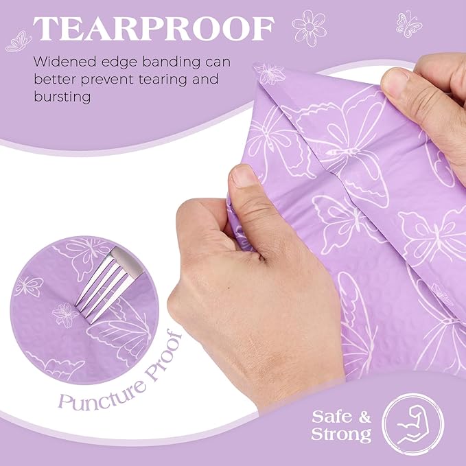 Metronic Bubble Mailers 6x10" 600pc Usable Size 6x9,Waterproof Mailing Padded Envelopes for Small Business,Cushioning Bubble Wrap Mailer Bags,Shipping Envelopes for Gift,Small Items Purple Butterfly