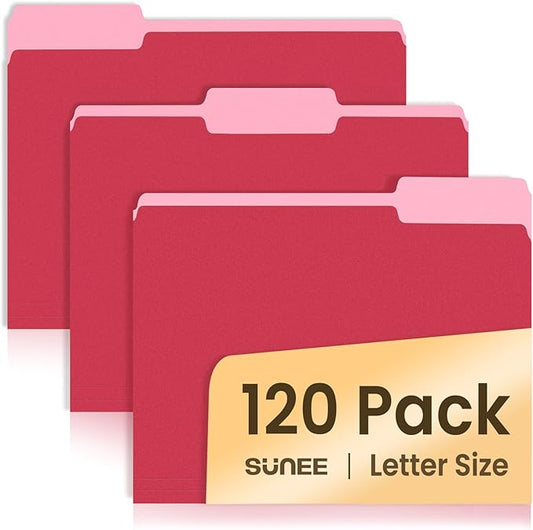 SUNEE File Folders, 120 Pack Manilla Folders 8.5 x 11, Colored File Folders Home Office School Supplies for Documents Files Paper, Red