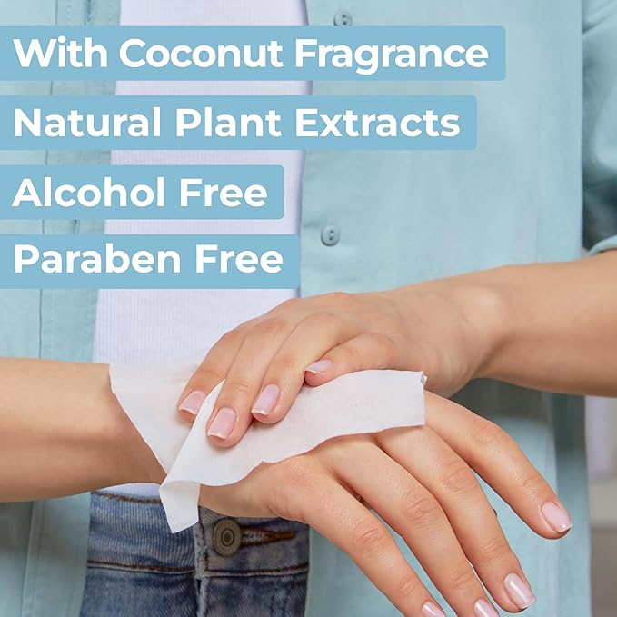 Impossibly Compact Travel Wipes - 99.5% Water - Safe for Sensitive Skin & Hypoallergenic, Resealable, Thick & Durable - For Adults, Kids & Baby Care - Coconut, 10 Pack Total 60 Wipes