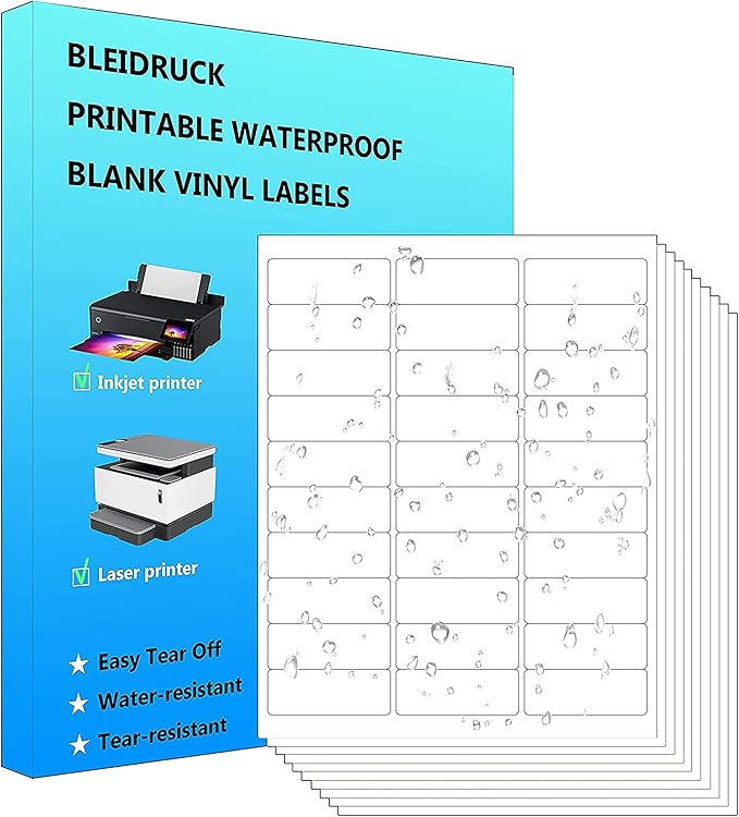 30-UP Shipping Labels 1" x 2-5/8" Address Stickers 20 Sheets 600 Pcs Printable Blank Labels Waterproof Matte White Stickers Vinyl Sticker Paper Dries Quickly for Inkjet Printer