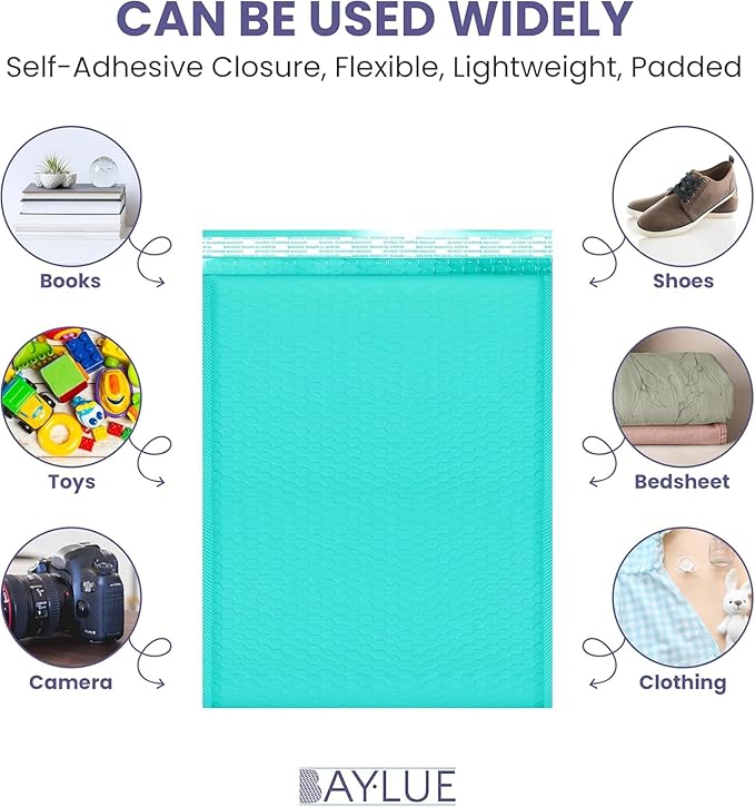 Teal Large Poly Bubble Mailers 12x15 inch | Self Seal Padded Envelopes Cushioned Bubble Mailer | Usable Size 12x15 | WaterProof | Lightweight mailing Shipping Bags | 100 Pack Bulk