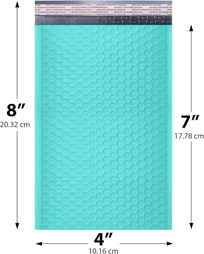 Teal Small Bubble Mailers 4x8 Inch #000 | Thick Padded Poly Bubble Mailer Envelopes | 500 Pack Bulk | Trading Card Sports Card Shipping