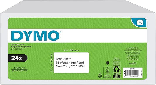 DYMO Authentic LW Standard Shipping Labels for LabelWriter Label Printers, White, 2-5/16" x 4", 24 Rolls of 300 (7200 Total)