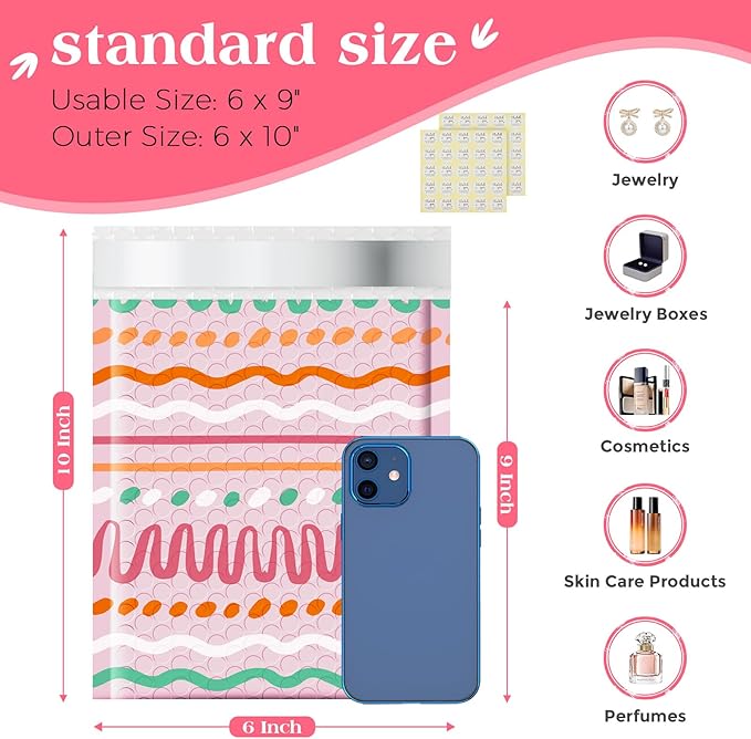 Metronic Bubble Mailers 6x10" 600 Pack Usable Size 6x9,Waterproof Mailing Padded Envelopes for Small Business,Cushioning Bubble Wrap Mailer Bags,Shipping Envelopes for Gift,Small Items Color Ribbon