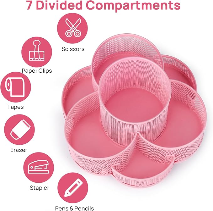 Topwey Pink Pen Holder for Desk, Rotating Pencil Holder, Cup Holder for Desk Office, Pen Organizer