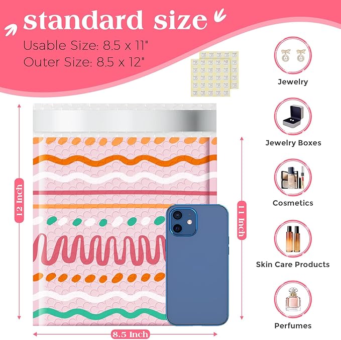 Metronic Bubble Mailers 8.5x12" 240pc Usable Size 8.5x11,Waterproof Mailing Padded Envelopes for Small Business,Cushioning Bubble Wrap Mailer Bags,Shipping Envelopes for Gift,Small Items Color Ribbon