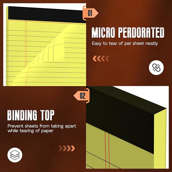 Yellow Legal Pads 8.5 x 11 Note Pads, 3 Pack Colored Notepads 8.5 x 11 Wide Ruled Writing Paper Pads, Perforated Legal Note Pads 30 Sheets Per Lined Paper 8.5 x 11 Notepad for Taking Notes, Reminders