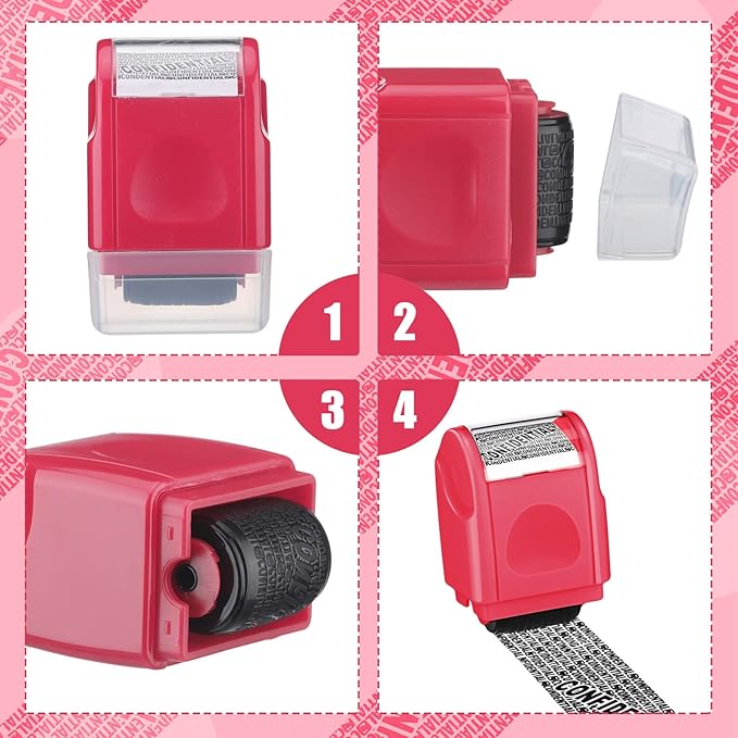 Nezyo 2 Pack Identity Protection Roller Stamp Identity Theft, Confidential, Privacy Roller Stamp Information Blocker and 4 Pack Refill Ink for ID Account Data Address Security(Peach)