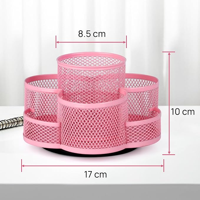 Topwey Pink Pen Holder for Desk, Rotating Pencil Holder, Cup Holder for Desk Office, Pen Organizer