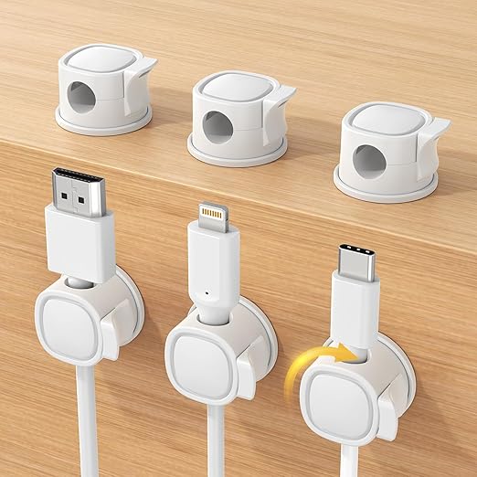 6Pack Rotatable Cord Organizer, INCHOR Cable Organizer, Spring Cable Clips With Clasp Lock, Smooth Adjustable Cord Holder for Nightstand Car Home Office (White)