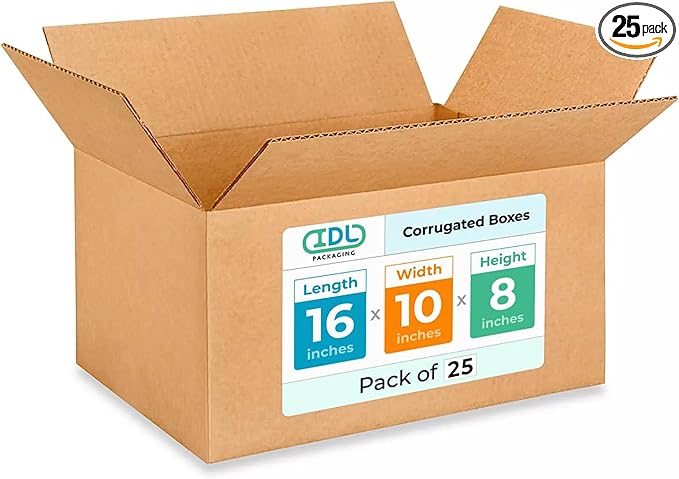 Medium Moving & Shipping Boxes 16"L x 10"W x 8"H (25-Pack) - Extra Strength 200 lb vs Regular - Corrugated Medium Moving Boxes - Cardboard Box, Made in USA - Box for Shipping by IDL Packaging