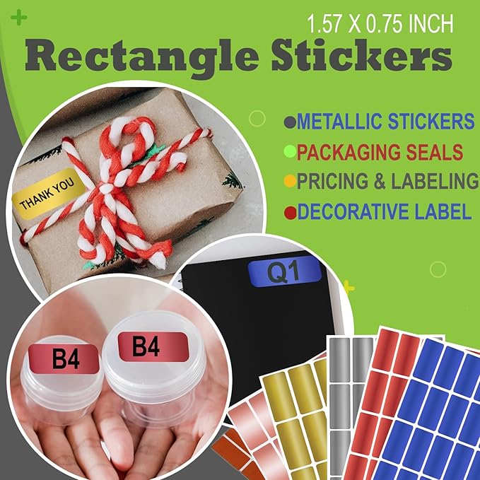 Metallic Stickers 1.57 inch x 0.75 inch Small Color-Coding Labels in 5 Metallic Colors Tags (40mm x 19) - 100 Pack by Royal Green