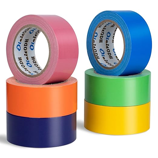 6 Pack Rainbow Colored Duct Tape Bulk, 2 Inch x 180 Yards Heavy Duty Color Duct Tape Rolls, No Residue,Waterproof & Tear by Hand,Great for Packaging, Arts & Crafts and DIY Projects