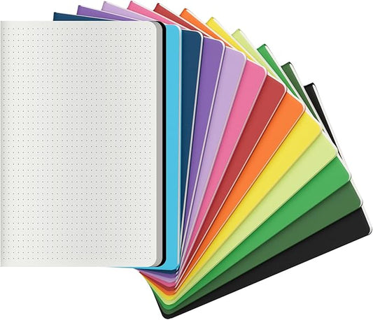 12 Pack Colorful Dot Grid Notebook Journals Bulk with Thick Paper, 60 Pages, 8.3x5.5 inch, A5 Size, Writing Subject Notebooks Planner for Student Travelers Office, Travel Journal Set
