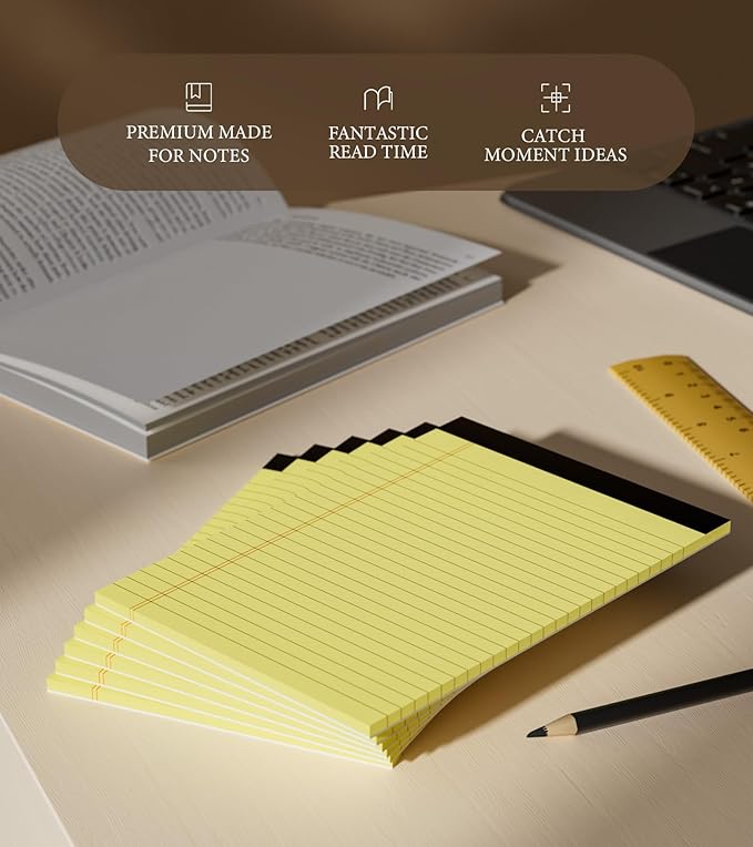 Small Legal Pads 5x8 Notepad, 6 Pack Note Pads 5x8 College Ruled Writing Pads Yellow Legal Note Pads for Work, Micro Perforated Lined Paper 5 x 8 Note Pads 30 Sheets/Pad College Ruled Pads of Paper