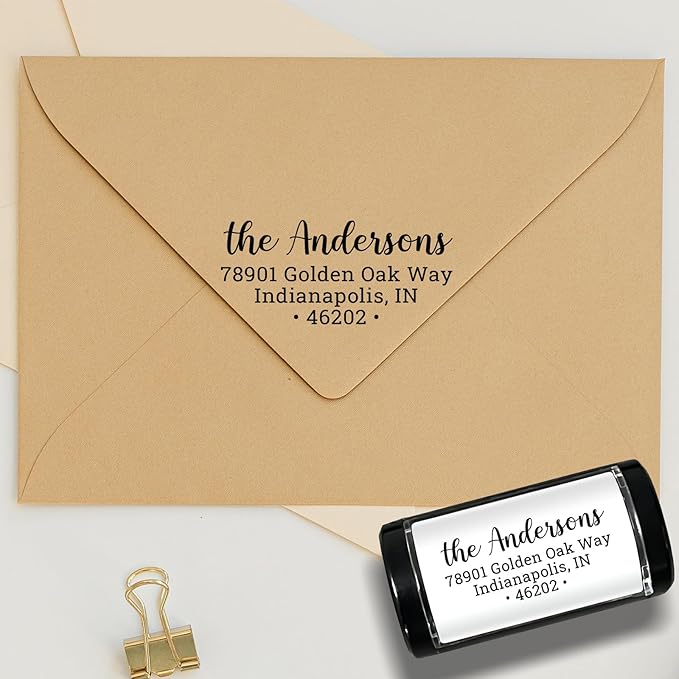 Custom Address Stamp - Personalized Self-Inking Address Return Stamp - Custom Rubber Stamper for Couples Families Office - 5 Sizes - 5 Ink Color Options