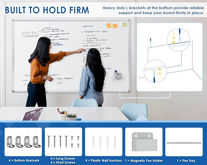 SWANCROWN Large Magnetic White Board 72 x 40 Inches with Thick Aluminum Frame, Large Dry Erase Board for Wall, with Magnetic Pen Holder & Long Marker Tray for Conference Room