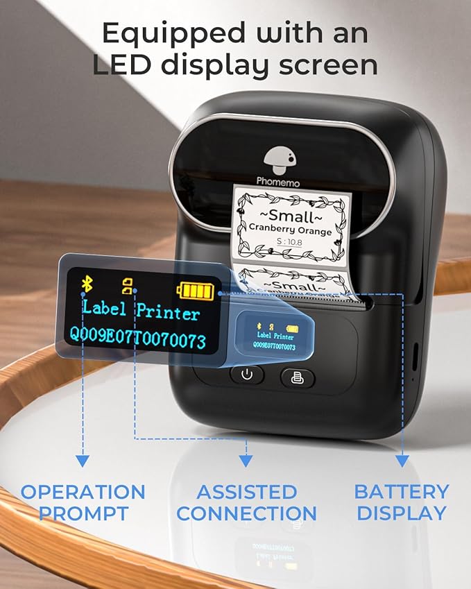 Phomemo Label Maker - M110 Address Label Printer Bluetooth Thermal Printer for Business, Office, School, Home-use, Barcode, Logo, Clothing Labels, with 3 Label Roll, Black