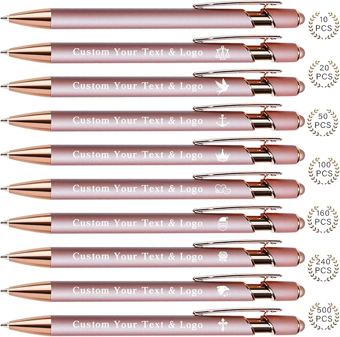 Custom Pens Personalized Bulk with Multiple Colors,Double-Sided Customized Pens with Text,Logo & Stylus,Fine Point Smooth Writing Engraved Mental,Ideal for Business Promotions,Students,Christian