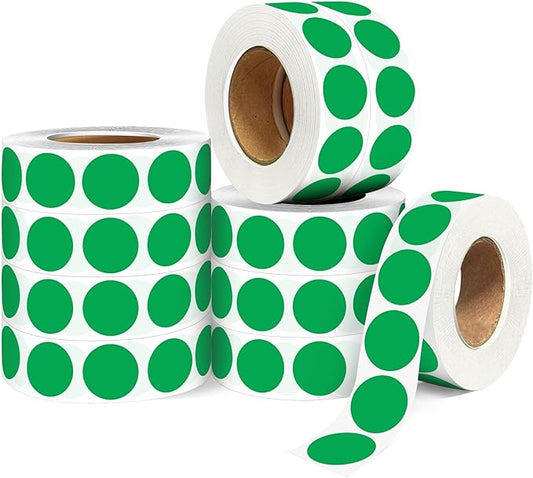 ‎‎WANSTE 10Rolls 10000PCS 0.75 Inch Small Green Sticky Tags, Permanent Sticky Dot Color Code Labels in Dispenser Box,Circle Blank Labels Total for Documents, Inventory,Calendars, CDs,Garage Sales