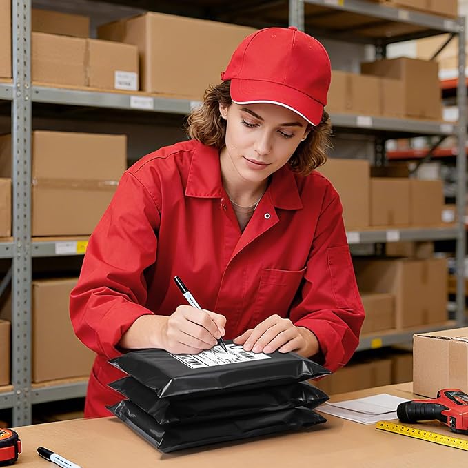 Metronic Poly mailers 14.5x19'' 100pcs with 4x6 Thermal Labels 100 Labels, Strong Adhensive Shipping Bags for Clothing,Waterproof Shipping Envelopes Mailing Bags for Small Business,Black