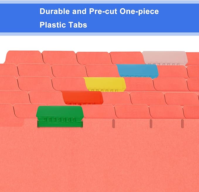 uxcell Hanging File Folder Tabs, 2 Inch Insertable Tabs and Inserts Plastic Clear File Organizer Labels Filing for Folder Quick Identification, Orange, 50 Pcs