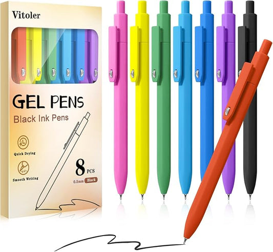 Vitoler Gel Pens,8pcs Fine Point Pens,0.5 mm Black Ink Pen Quick-Dry,Smooth Writing Pen for Journaling Bible School Office Supplies,Gifts for Women