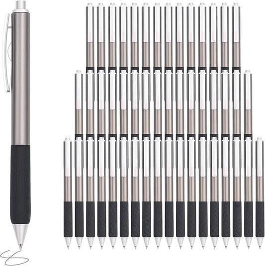 Black Gel Pens, 50Pack Bulk Black Gel Pens, 0.5mm Fine Tip, Black Ink, Smudge-Free, Retractable Ballpoint Pen, Ideal for School, Office, Nurse Documentation (Brown Barrel)