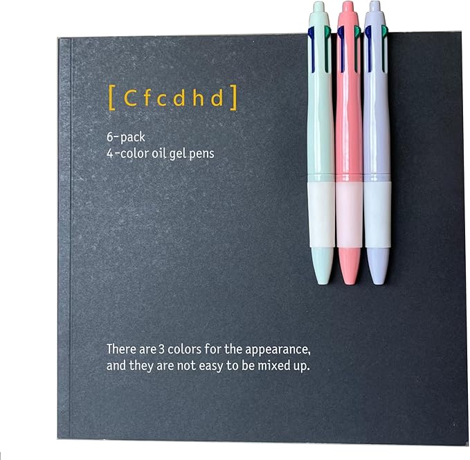 4-Color Retractable Oil Gel Pen 6-Pack 0.5mm Round-Tipped Ballpoint Nib, Smooth Writing 4-in-1 for Office & School Supplies multicolor pen in one