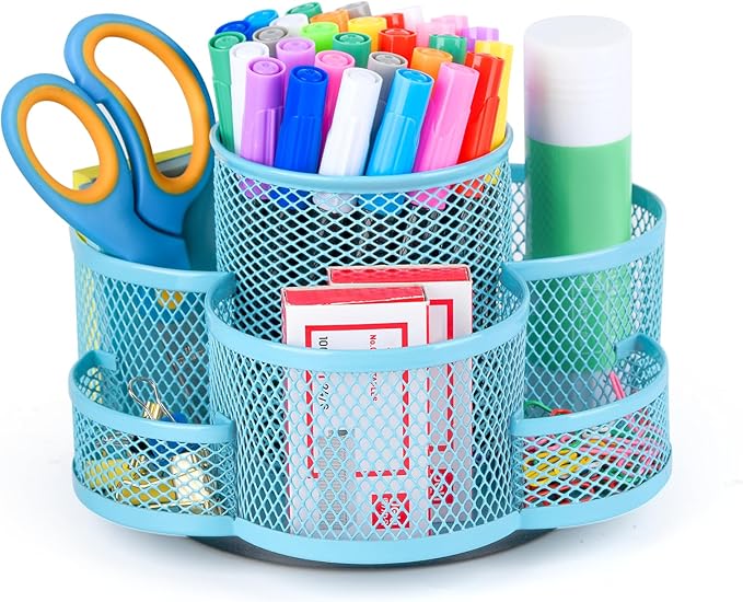 Topwey Pen Holder for Desk, Rotating Pencil Holder, Cup Holder for Desk Office, Pen Organizer (Sky Blue)