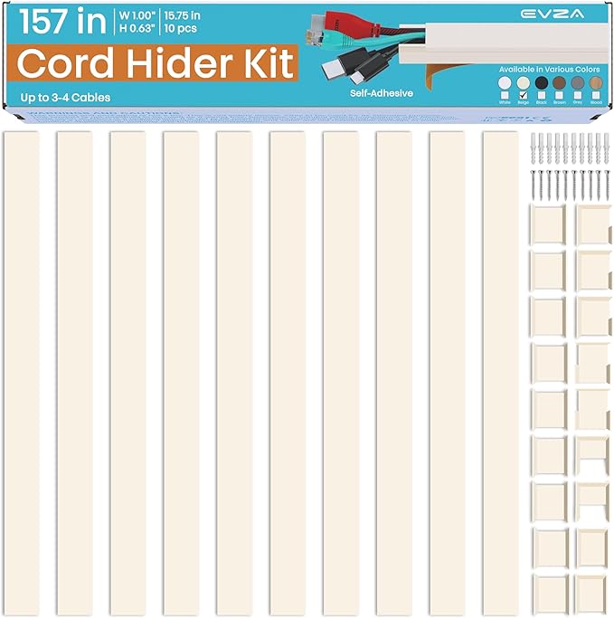 Beige Cord Cover Wire Hiders - 157in Cord Hider Wall Mounted TV, Cable Cover Wall Wire Hider for Cords, Hide Wires Along Wall, Cord Concealer Cable Channel, Cable Raceway, Wire Molding for Wall