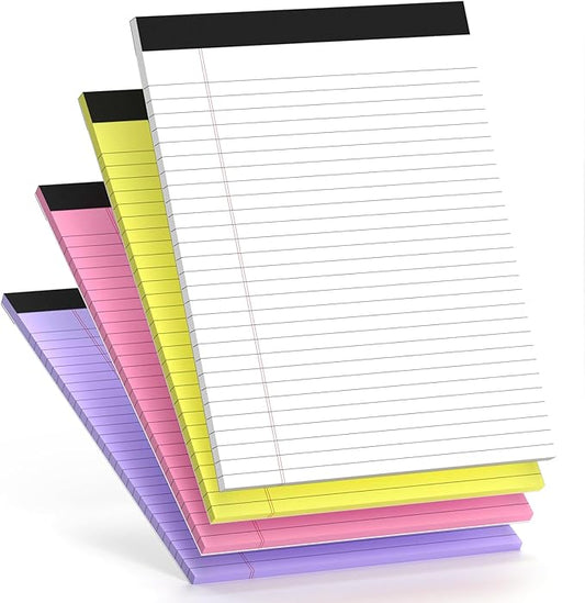 4 Pcs Legal Pads 8.5 x 11 Note Pads Colored Paper Wide Ruled Lined Paper with Micro-Perforated Writing Notebook 30 Sheets per Pad (120 Total Pages) Notepad for To-do List School & Office Supplies