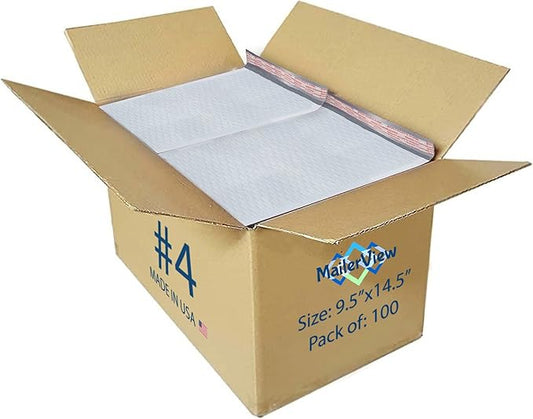 White Large Poly Bubble Mailers 9.5x14.5 inch #4 | Self Seal Padded Envelopes Cushioned Bubble Mailer | Usable Size 9.5x13.5 | WaterProof | Lightweight mailing Shipping Bags | 100 Pack Bulk | USA Made