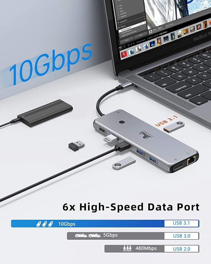 13 in 1 USB C Docking Station - Dual Monitor, Triple Display, 8 USB C/A Ports, Ethernet, Audio - LIONWEI USB C Hub for MacBook,Dell,HP,Lenovo,Surface