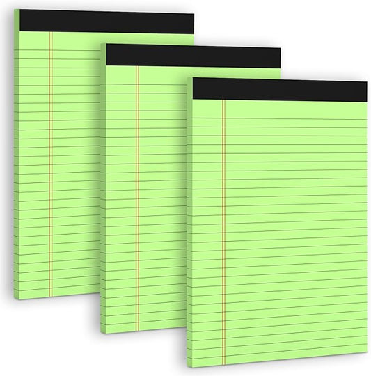 3 Pack Colored Legal Pads 8.5 x 11 Note Pads, Green Wide Ruled Notepads Writing Pads 30 Sheets/Pad, Perforated Lined Paper Note Pad 8.5 x 11 of Paper Notebook To-Do List for School & Office Supplies