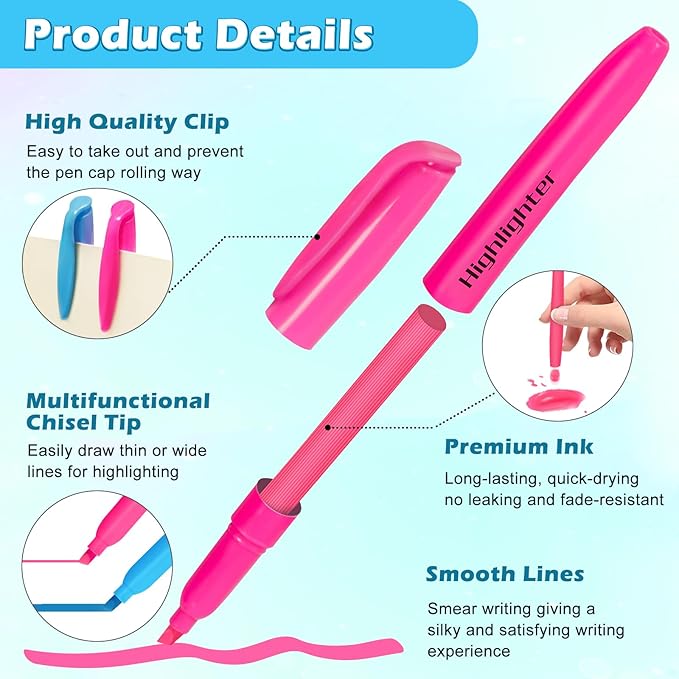 V-Opitos 30 Pack Highlighters in 6 Assorted Colors, No Bleed, Bright With Soft Chisel Tips, Ideal for Office and School Supplies